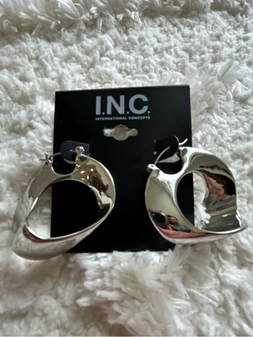 INC International Concepts Silver Sculptural Hoop Earrings